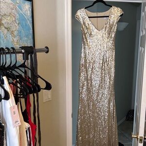 Theia Champagne Sequin Gown